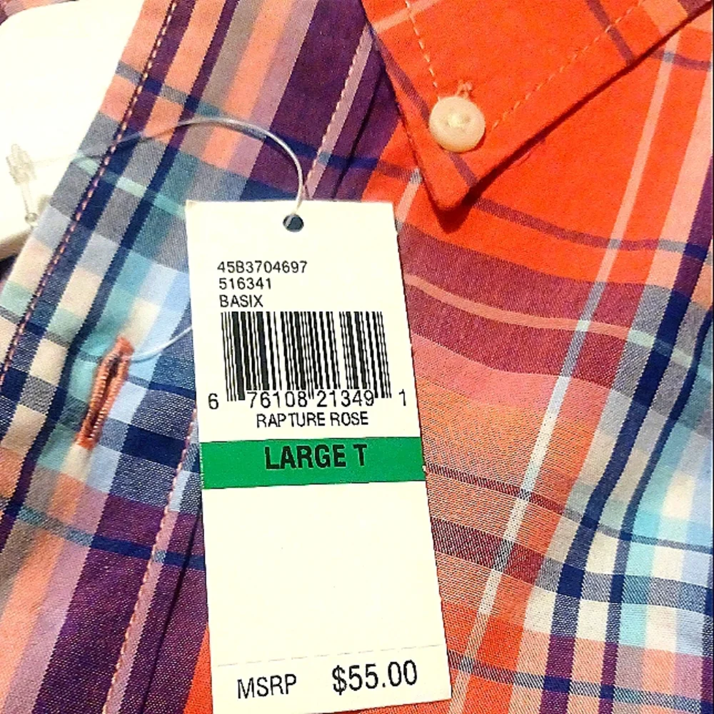 IZOD Plaid Check Button down Short Sleeve Dress Shirt NWT - Picture 6 of 8